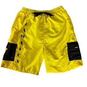 LMS Swim Trunks Board Shorts Mens XL Yellow  Jamaica Tie Front